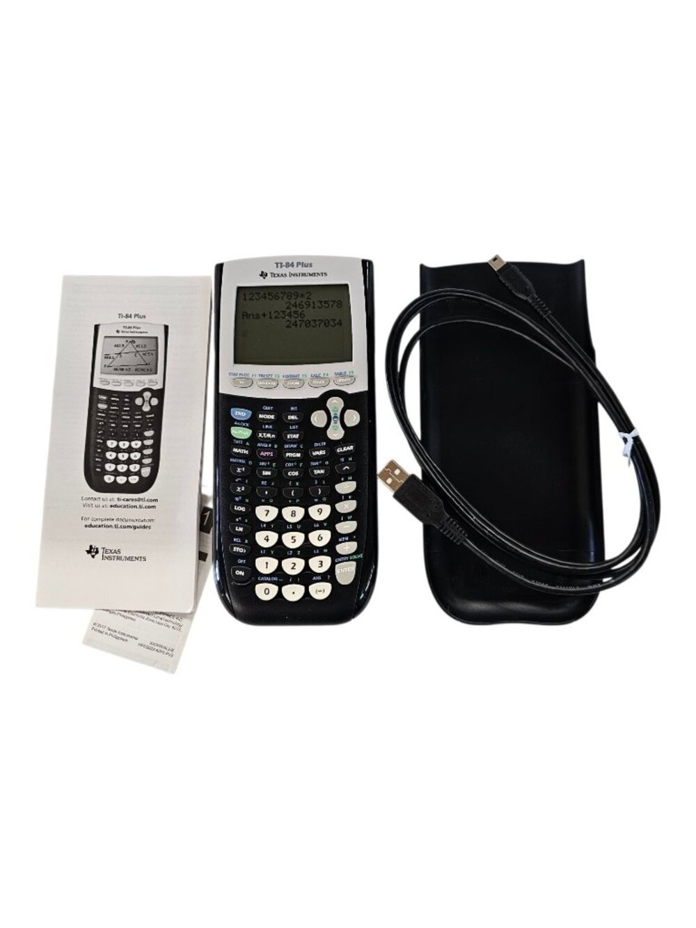 Texas Instruments TI-84 Plus Graphing Calculator Cable Manual Case New Open Box